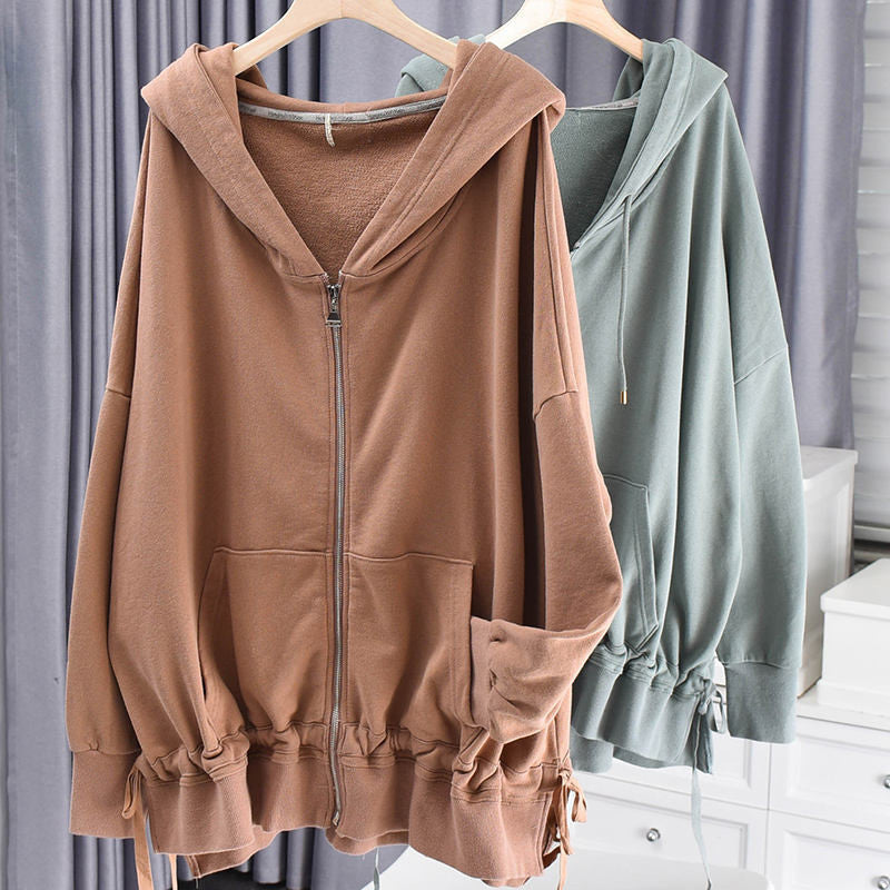 Women's Solid Color Hooded Cardigan Sweater Coat