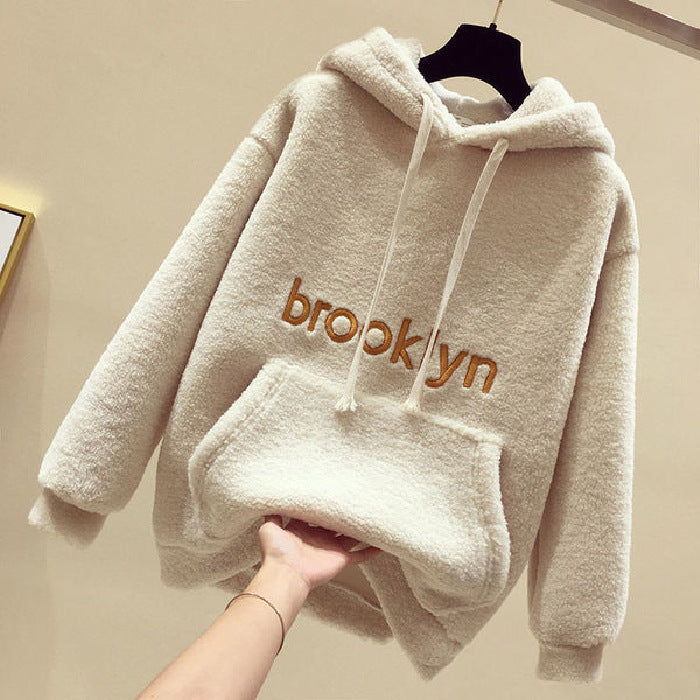 Student Loose Plus Fleece Hooded Sweater