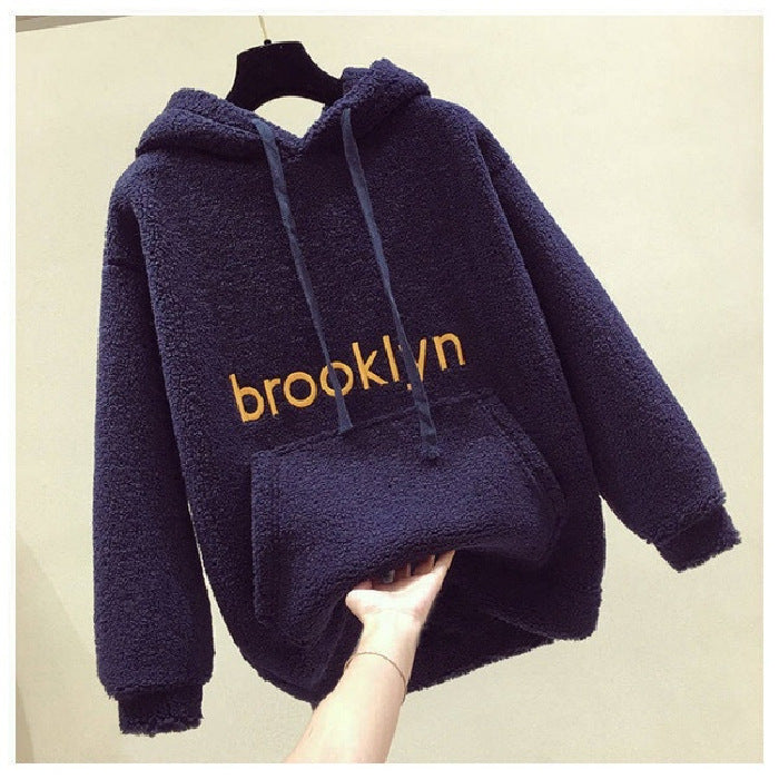 Student Loose Plus Fleece Hooded Sweater