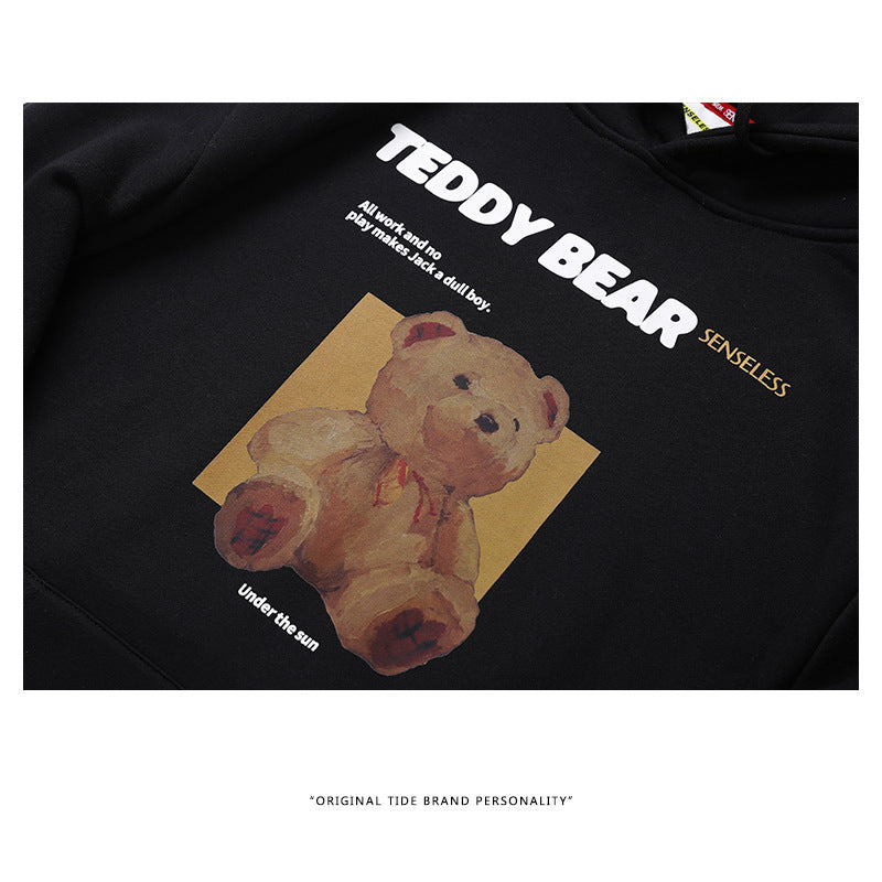 Cartoon Bear Sweater Men's Hooded Plus Velvet Trend Couple All-Match Hoodie