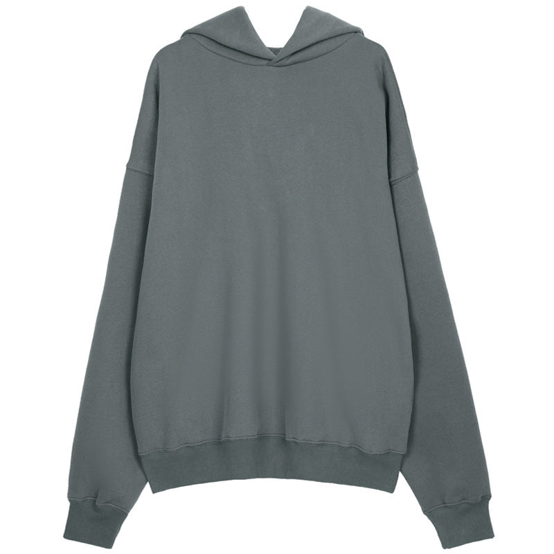 Pure color plus velvet padded shoulder off hoodie