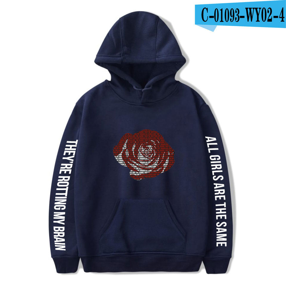 Printed fashion loose men and women hooded sweater