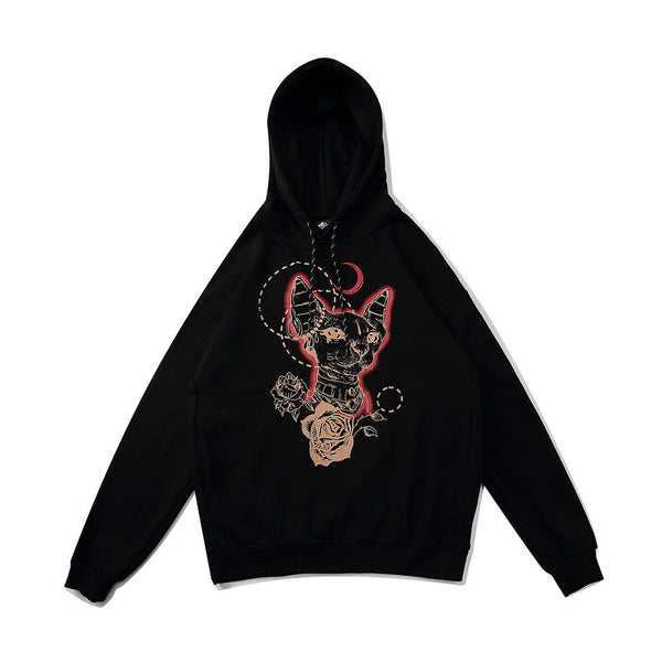 Hairless Cat Print Hooded Loose Sweater Couples Jacket