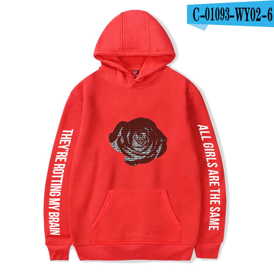 Printed fashion loose men and women hooded sweater