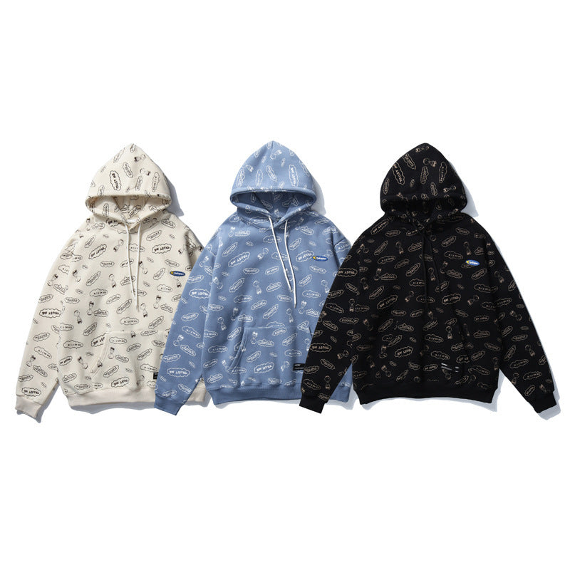 Hooded plus fleece sweater men