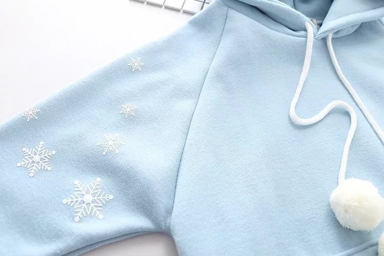 Snowflake Embroidery Hooded Fleece Lined Sweater Women