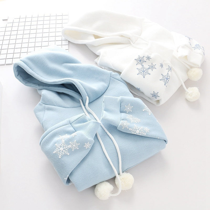 Snowflake Embroidery Hooded Fleece Lined Sweater Women