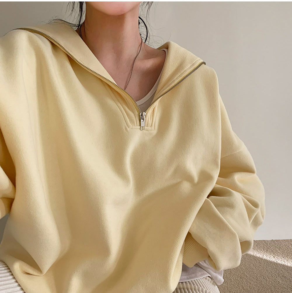 Age-reducing Sailor Collar Loose Leisure All-matching Solid Color Long Sleeve Pullover Hoodie Women