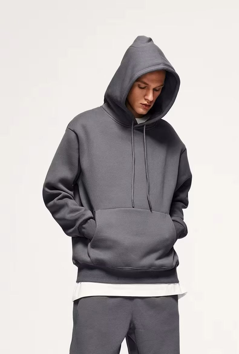 Couple Sweater Fleece-lined Thickened Hooded Solid Color Hoodie