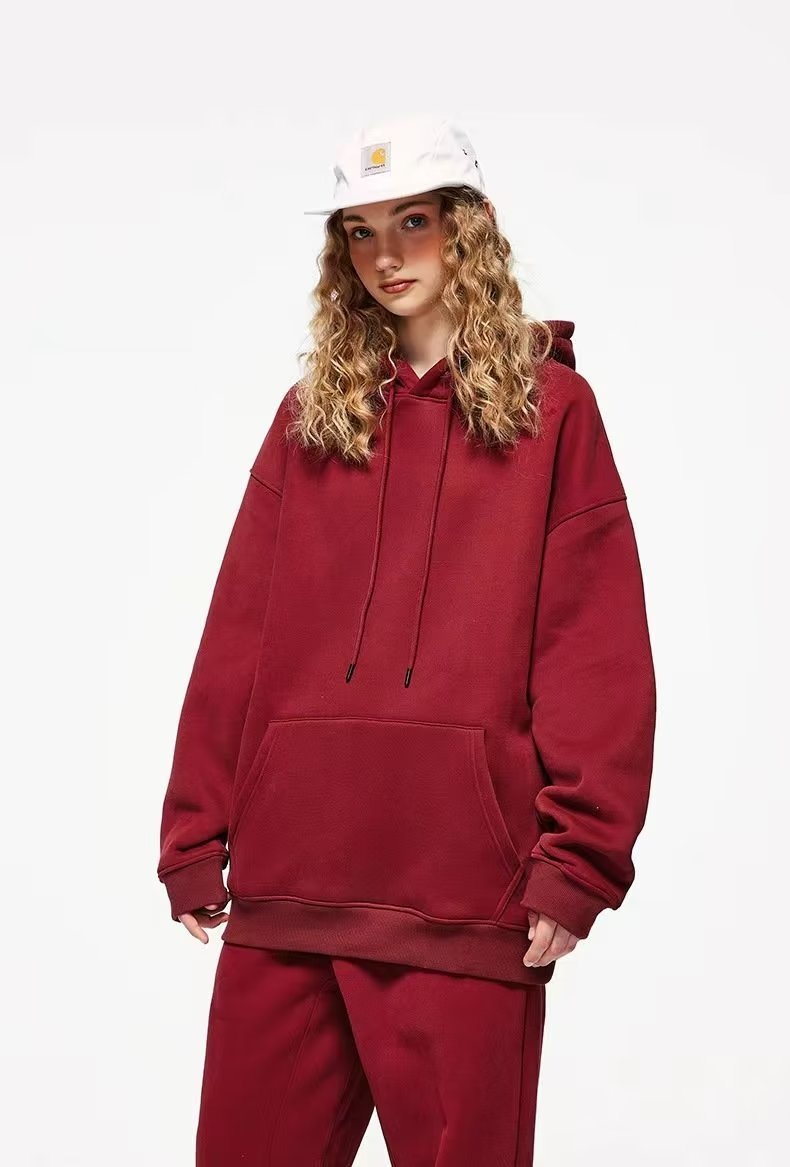 Couple Sweater Fleece-lined Thickened Hooded Solid Color Hoodie