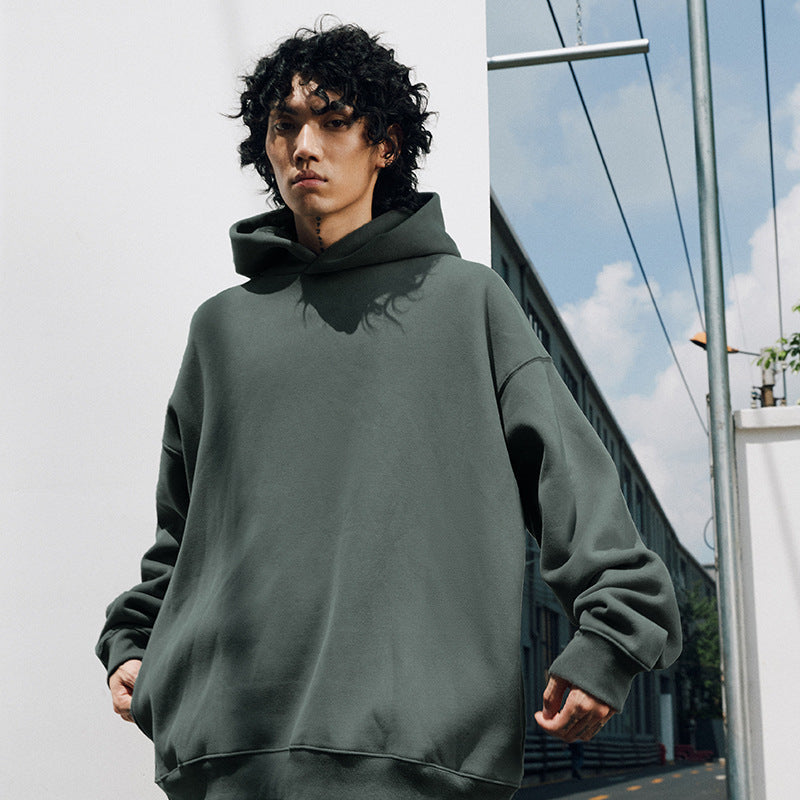 Pure color plus velvet padded shoulder off hoodie