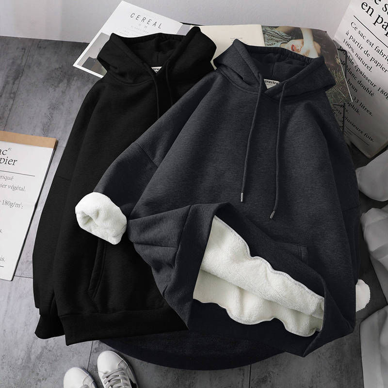 Autumn and winter plus velvet padded hooded sweater