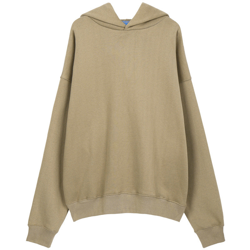 Pure color plus velvet padded shoulder off hoodie