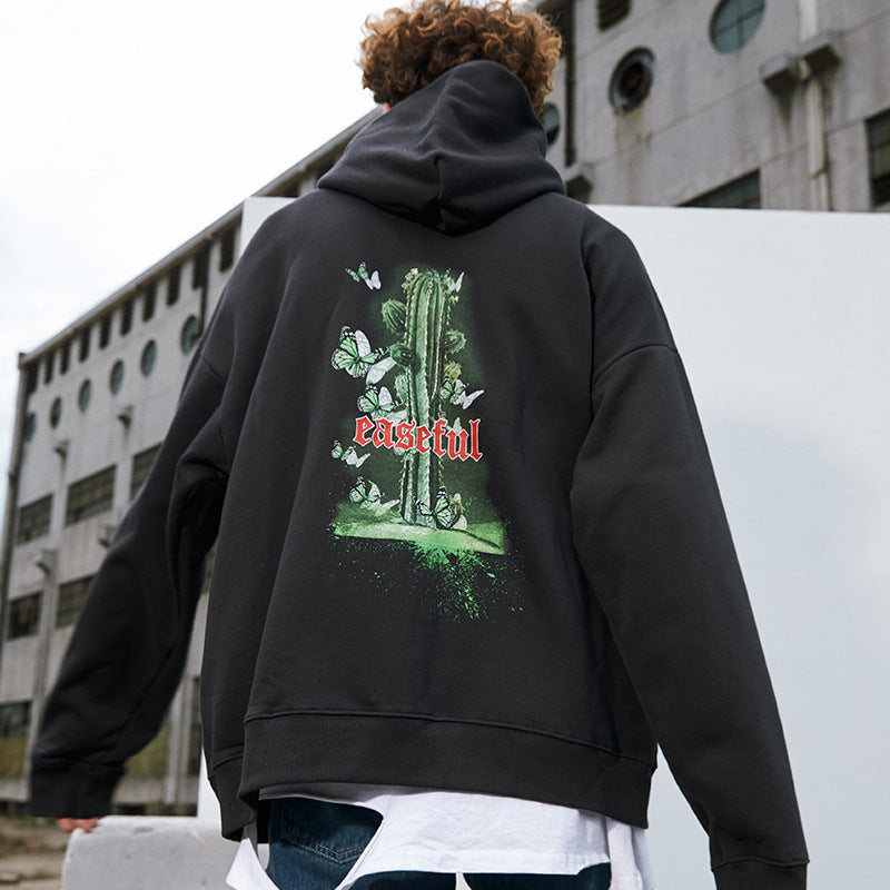 Cactus print plus fleece hooded sweatshirt