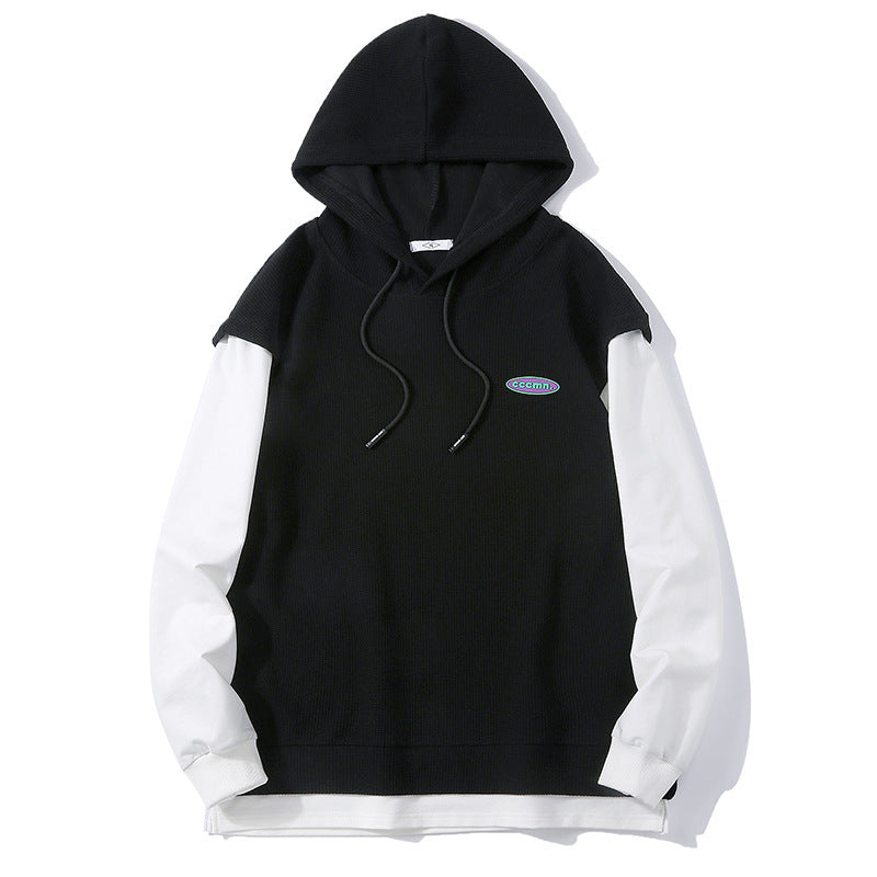 Men's Contrast Color Loose Cotton Hooded Sweatshirt