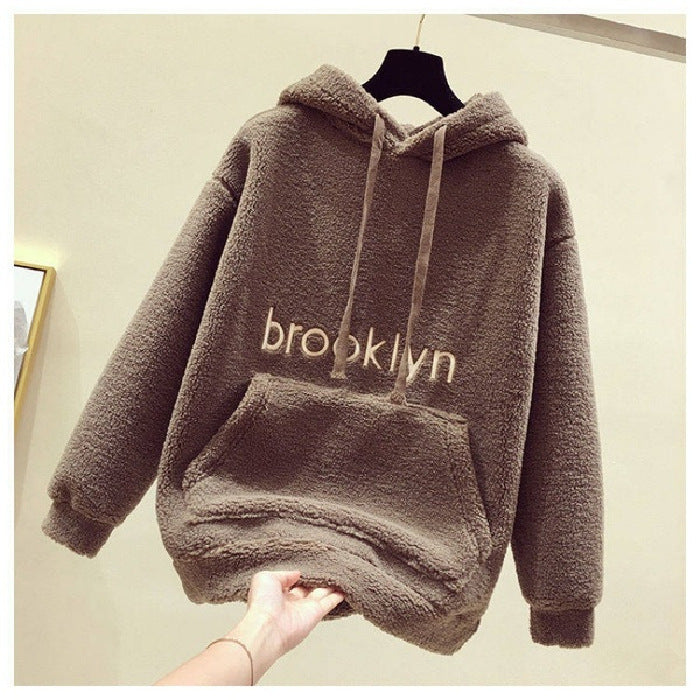 Student Loose Plus Fleece Hooded Sweater