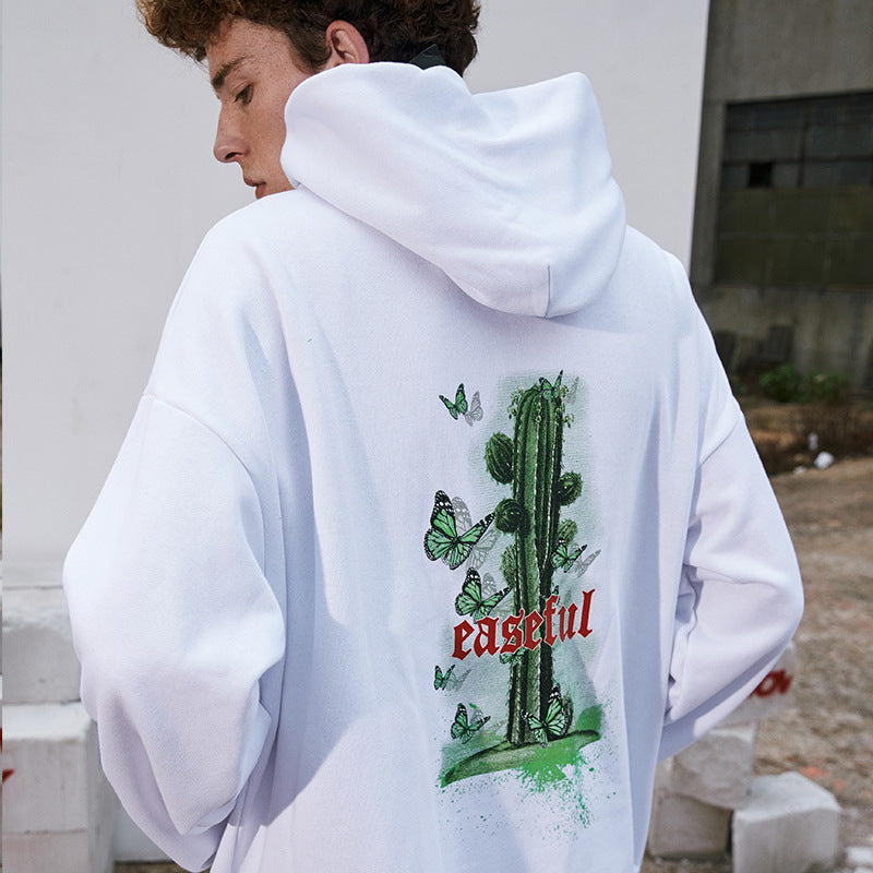 Cactus print plus fleece hooded sweatshirt