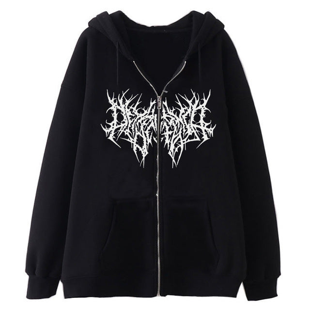 Dark Skull Skeleton Sweatshirt Metal Zipper Sweater