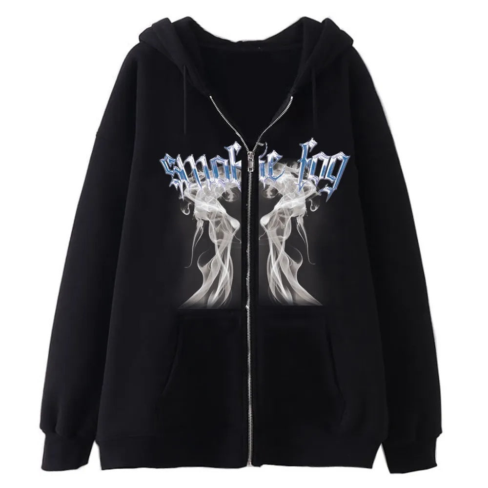 Dark Skull Skeleton Sweatshirt Metal Zipper Sweater