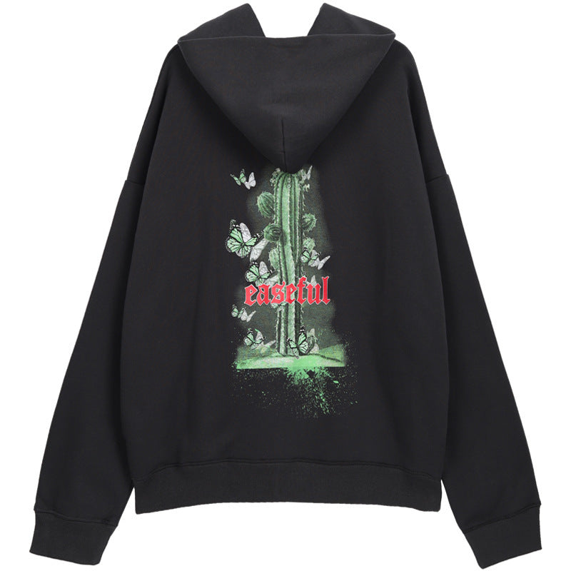 Cactus print plus fleece hooded sweatshirt