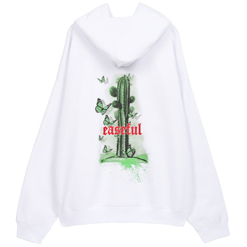 Cactus print plus fleece hooded sweatshirt