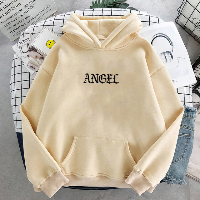 Long Sleeve Letter Angel Print Sweatshirt