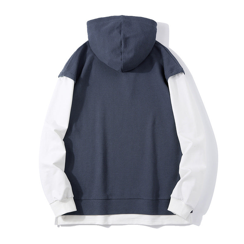 Men's Contrast Color Loose Cotton Hooded Sweatshirt