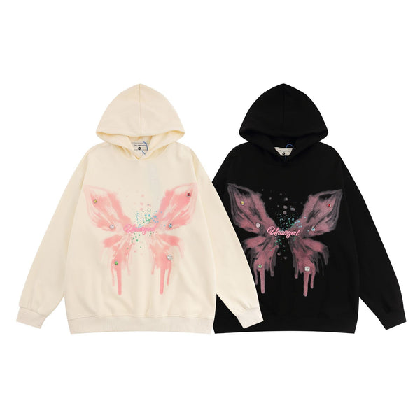 Retro Casual Butterfly Print Hoodie