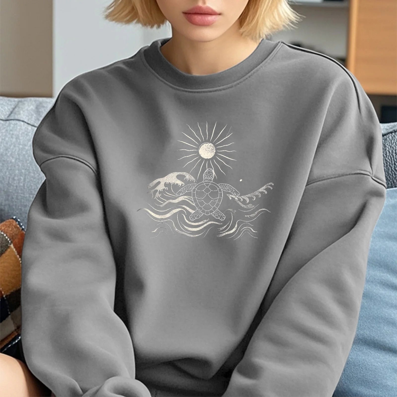 Printing Pullover Basic Hoodie Long Sleeved