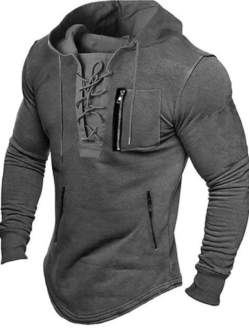 2024 Men Autumn Spring Top Lace Up Drawstring Hoodie