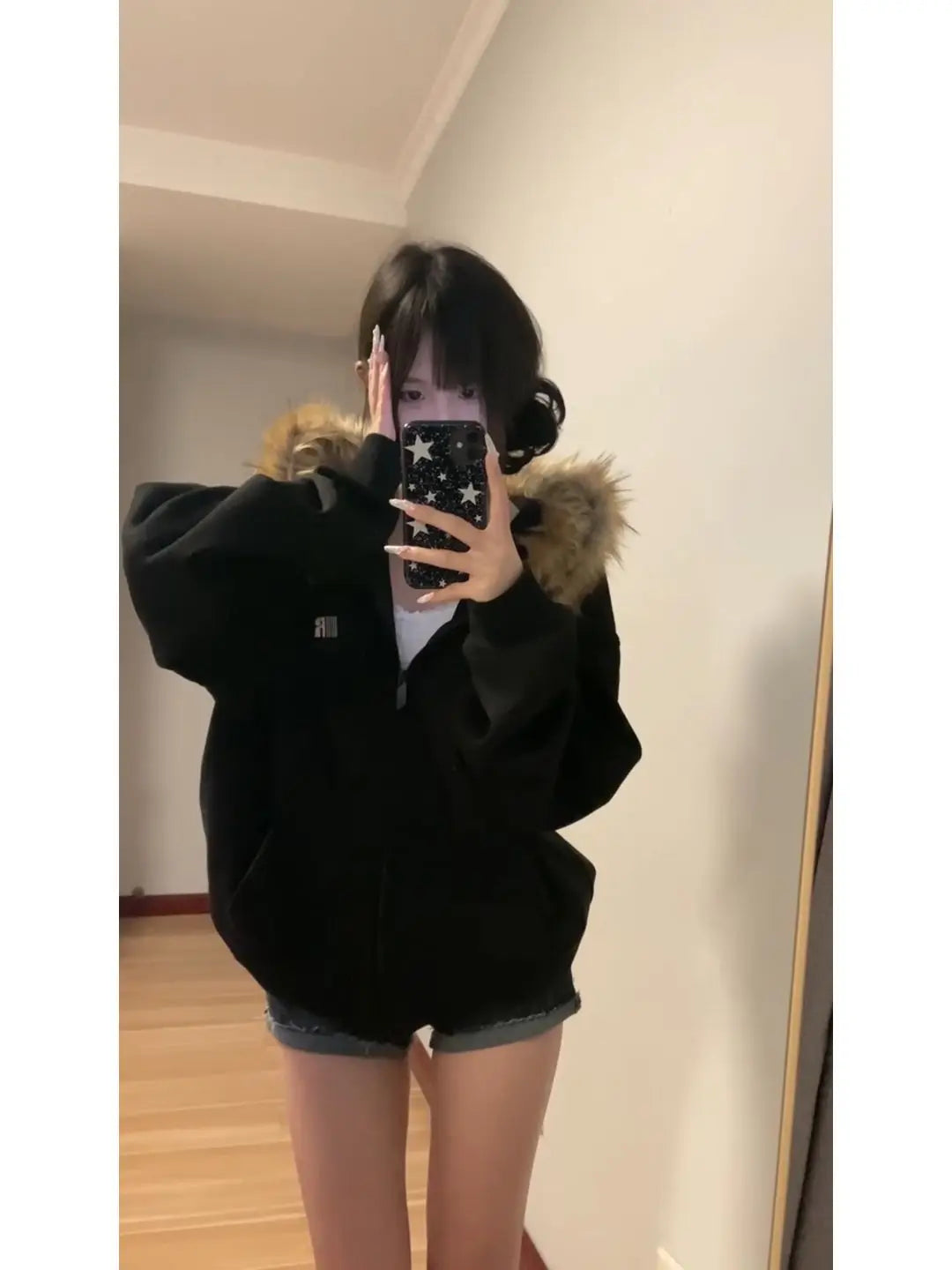 Deeptown Women Black Zip Up Hoodies Vintage