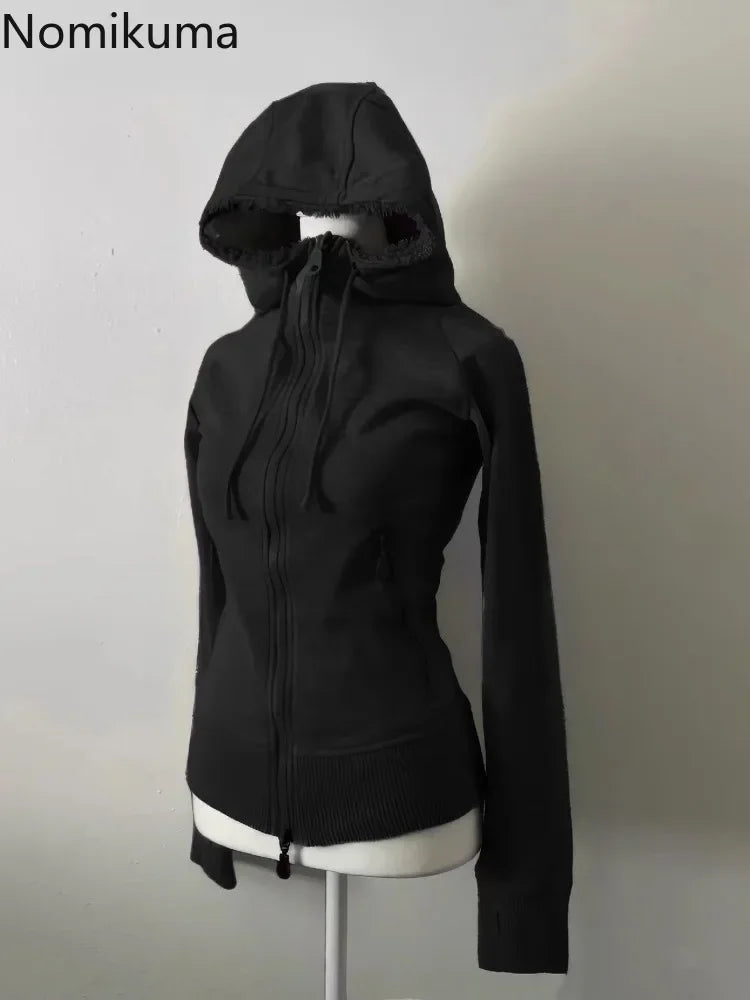 Grey Lamb Wool Double Zipper Hoodies