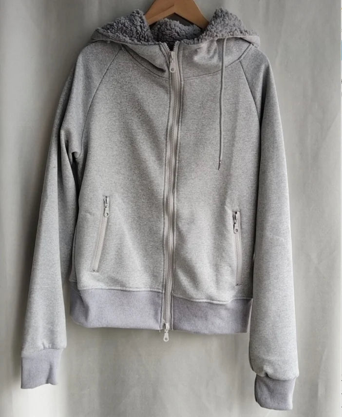 Grey Lamb Wool Double Zipper Hoodies