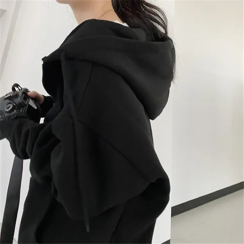 Women Solid Hoodies Coat Harajuku Basic Long Sleeve