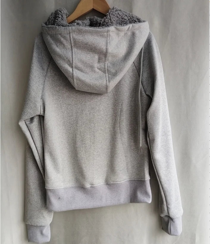 Grey Lamb Wool Double Zipper Hoodies