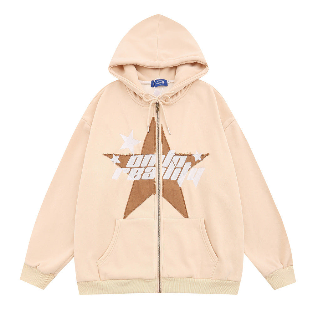 Niche High Street Five-pointed Star Hooded Cardigan Sweater