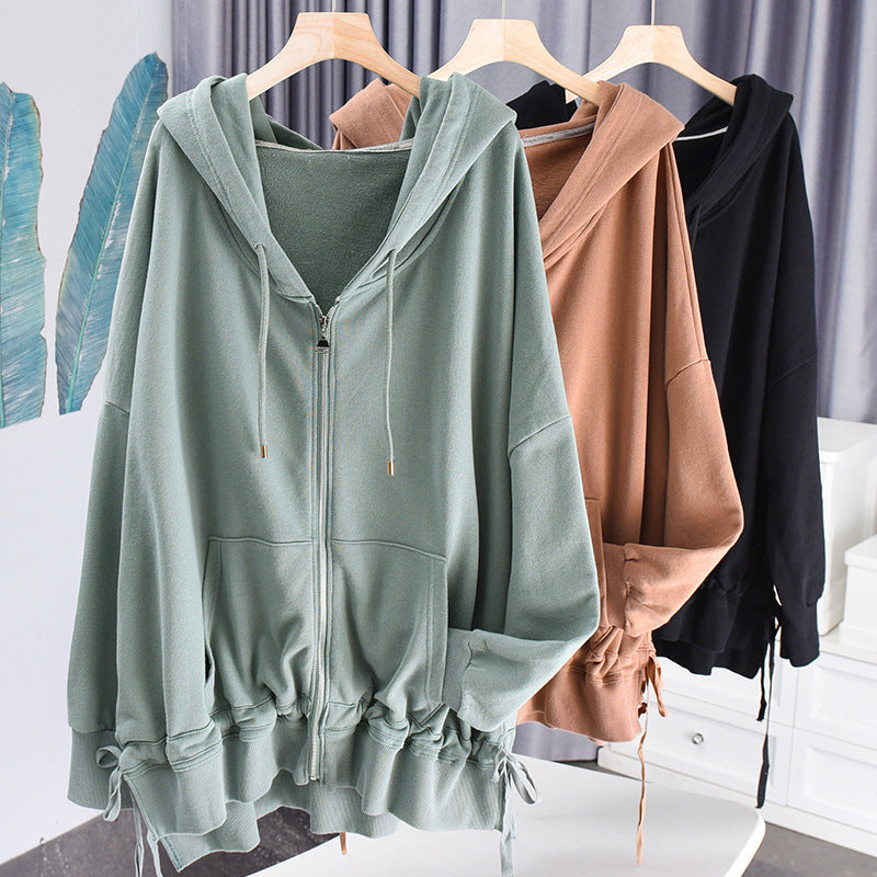 Women's Solid Color Hooded Cardigan Sweater Coat