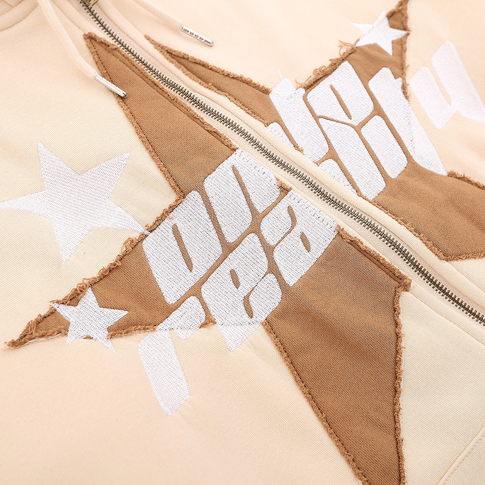 Niche High Street Five-pointed Star Hooded Cardigan Sweater