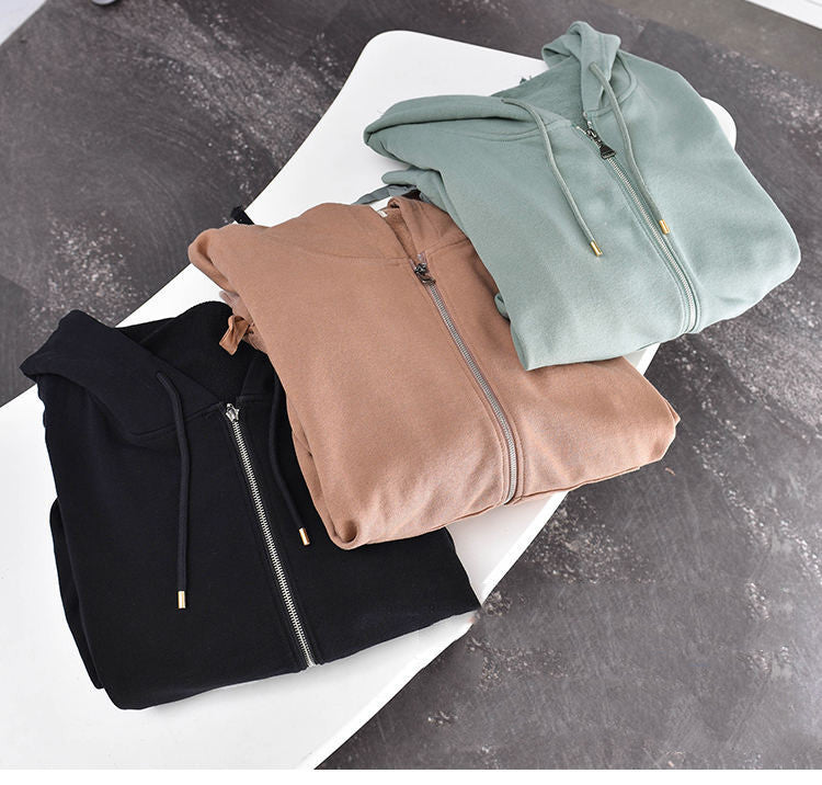 Women's Solid Color Hooded Cardigan Sweater Coat