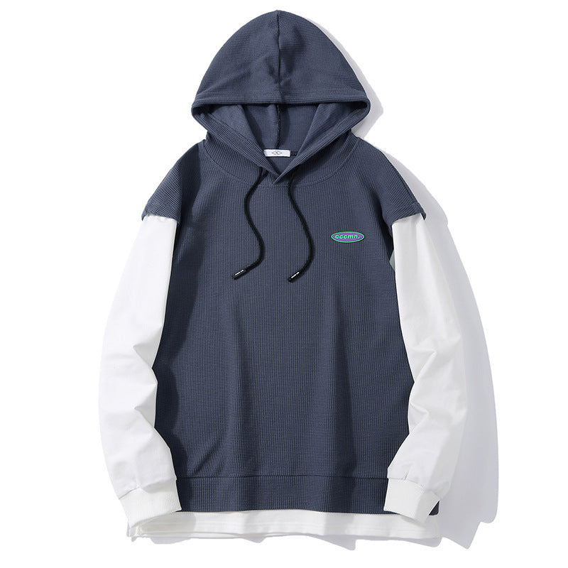 Men's Contrast Color Loose Cotton Hooded Sweatshirt