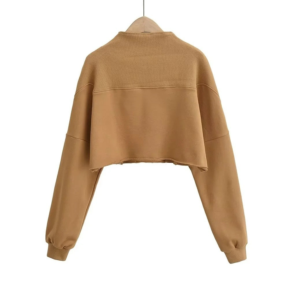 Half Loose Zip Sweater Women's Solid Color Short