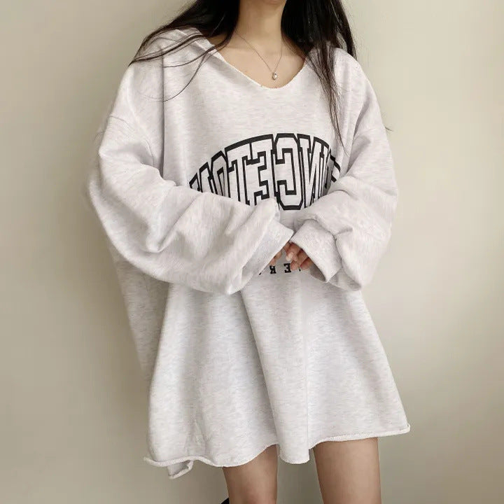 Korean Style Letter Hooded Loose Spring And Autumn Sweater